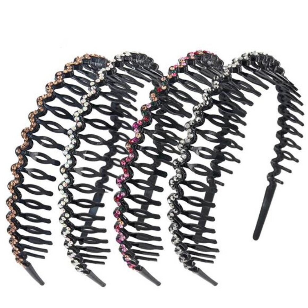 Rhinestone and Crystal Headbands For Women with Teeth Comb,Non-slip Hard Plastic